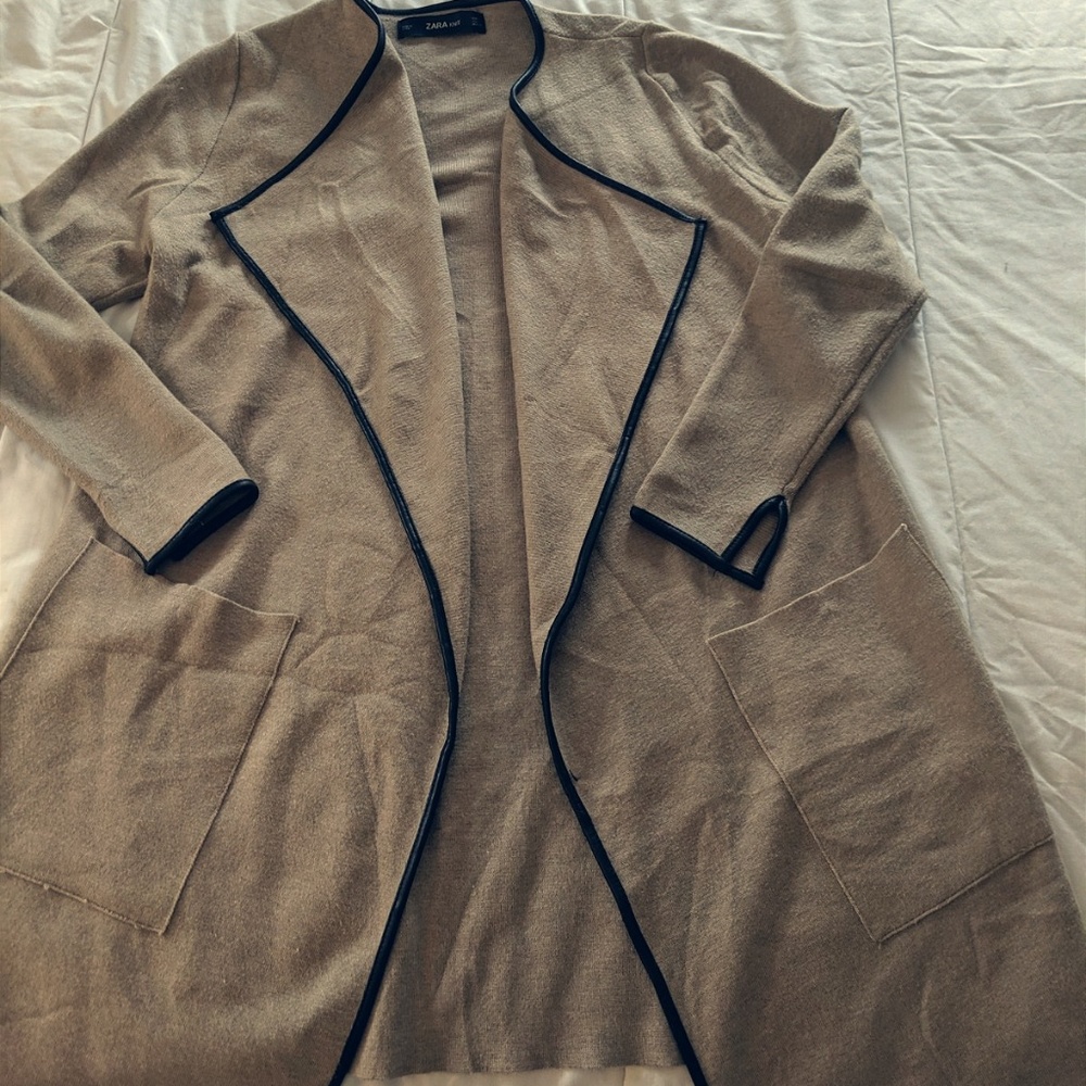 long leather trimmed cardigan
